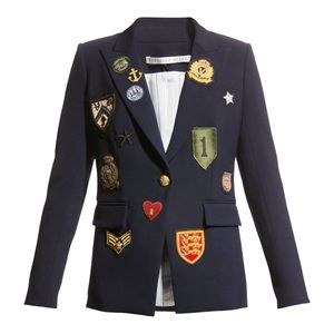 Veronica Beard Merlin Patch Dickey Blazer Navy Blue Embroidery Size 4